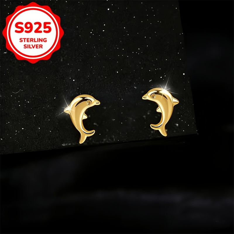 Women's S925 Silver Dolphin Stud Earrings, Cute and Elegant